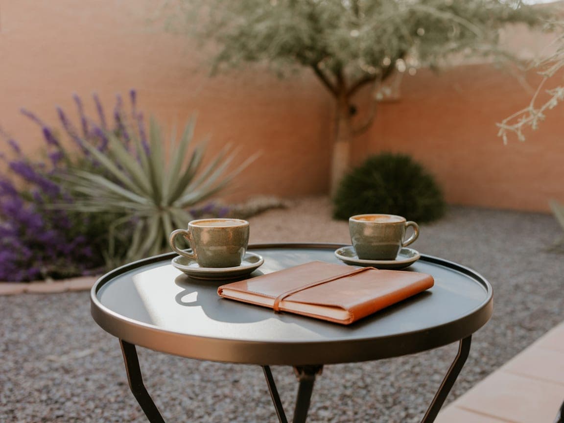 Coffee for two on a shaded Arizona patio
